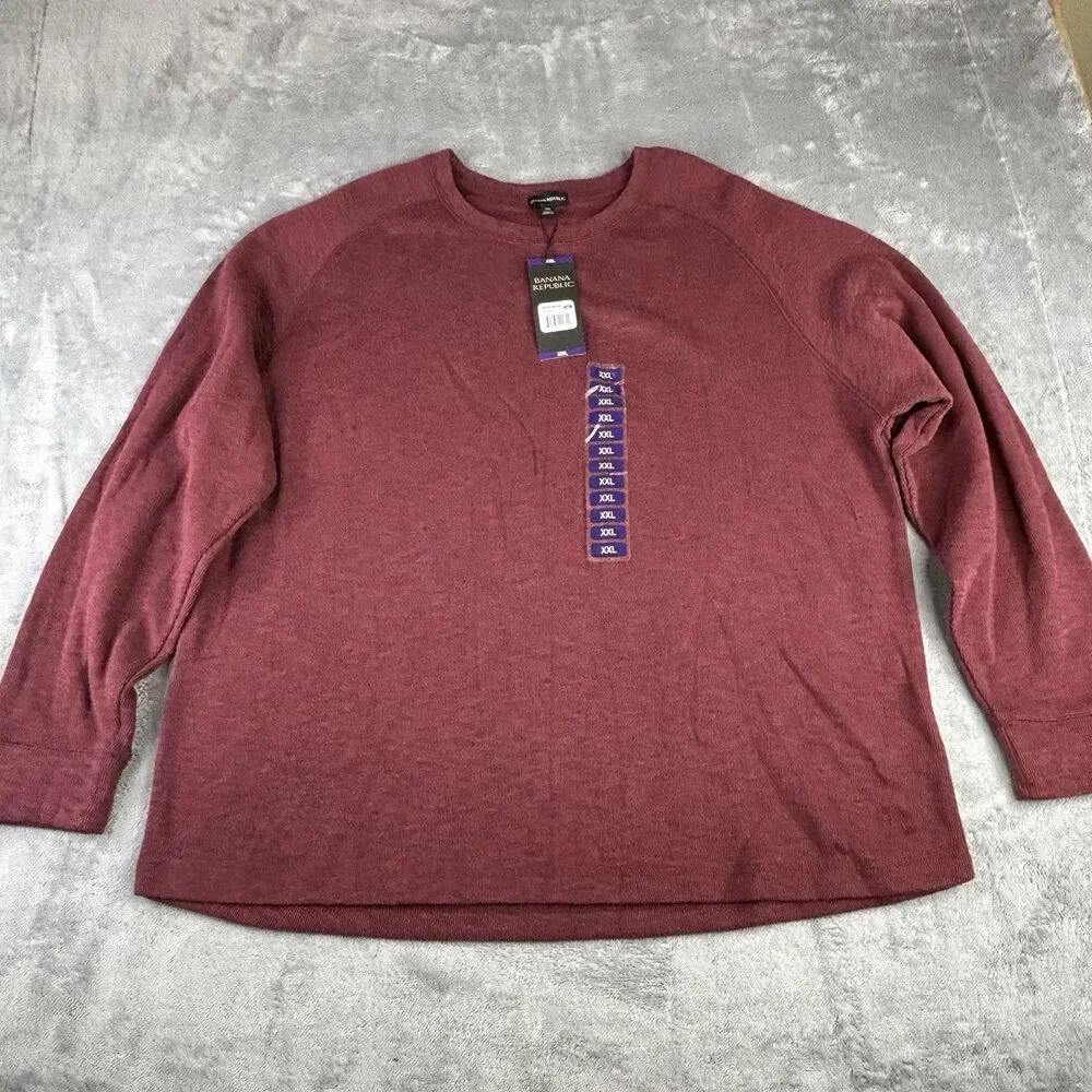 Banana Republic Shirt Mens XXL Double Knit Long Sleeve Crewneck Burgundy New $60